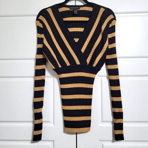 INC International Concepts Gold/Black Striped Bodycon Top